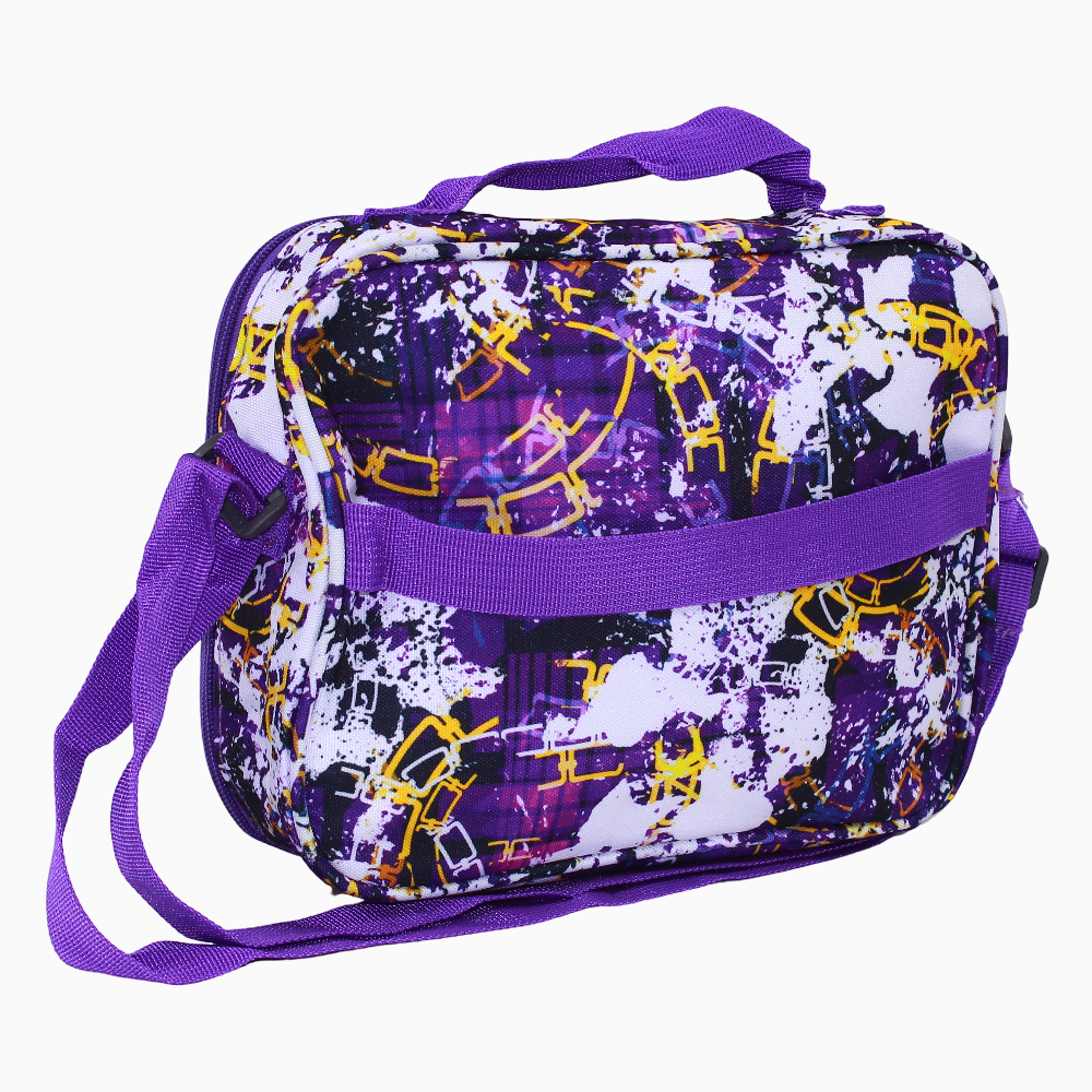 Fabric Lunch Bag - White & Purple