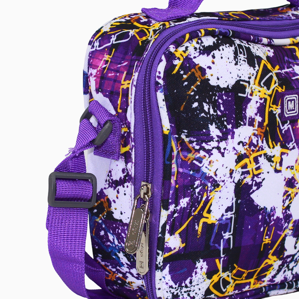 Fabric Lunch Bag - White & Purple