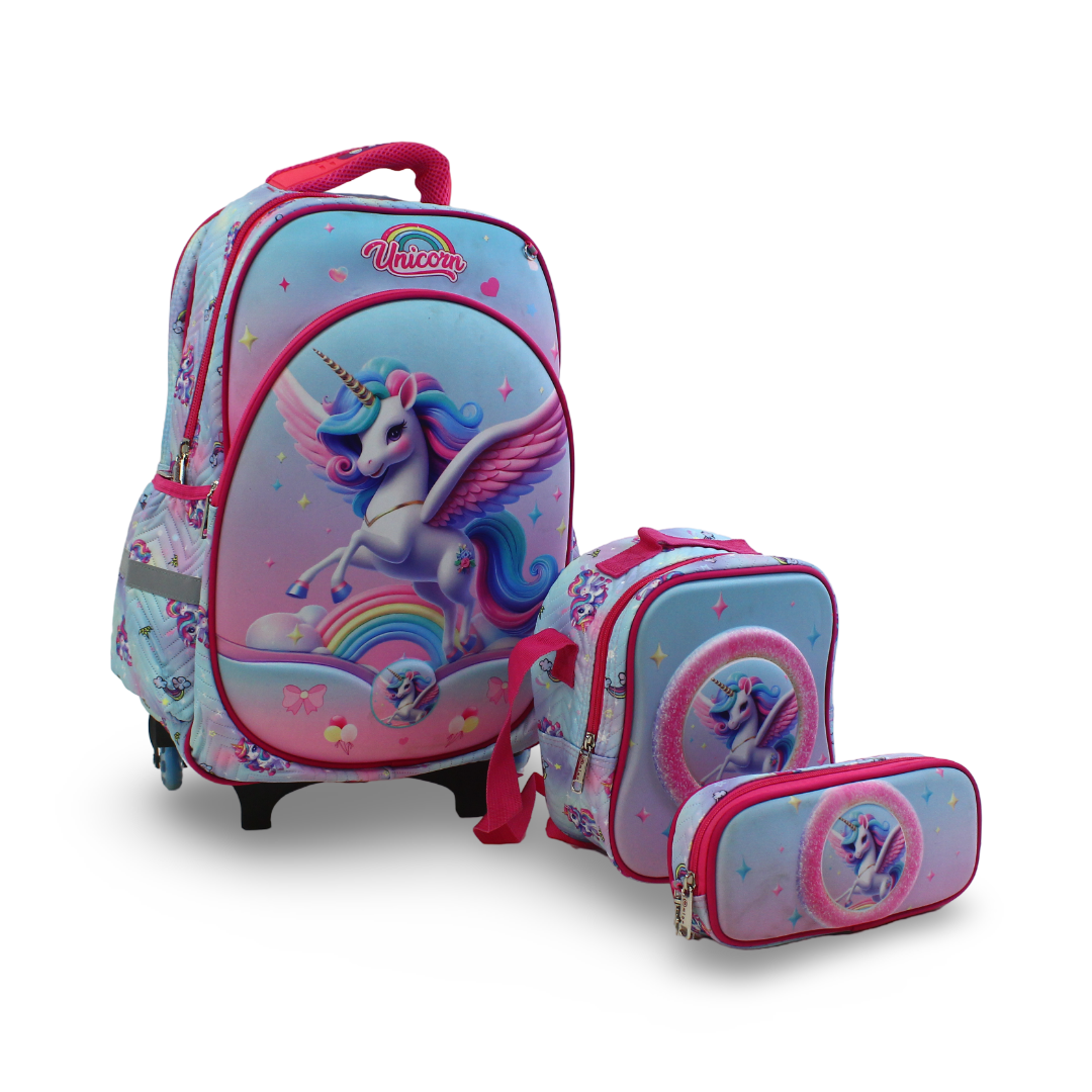 School Set Unicorn Trolley Bag 16 Inches – Baby Blue