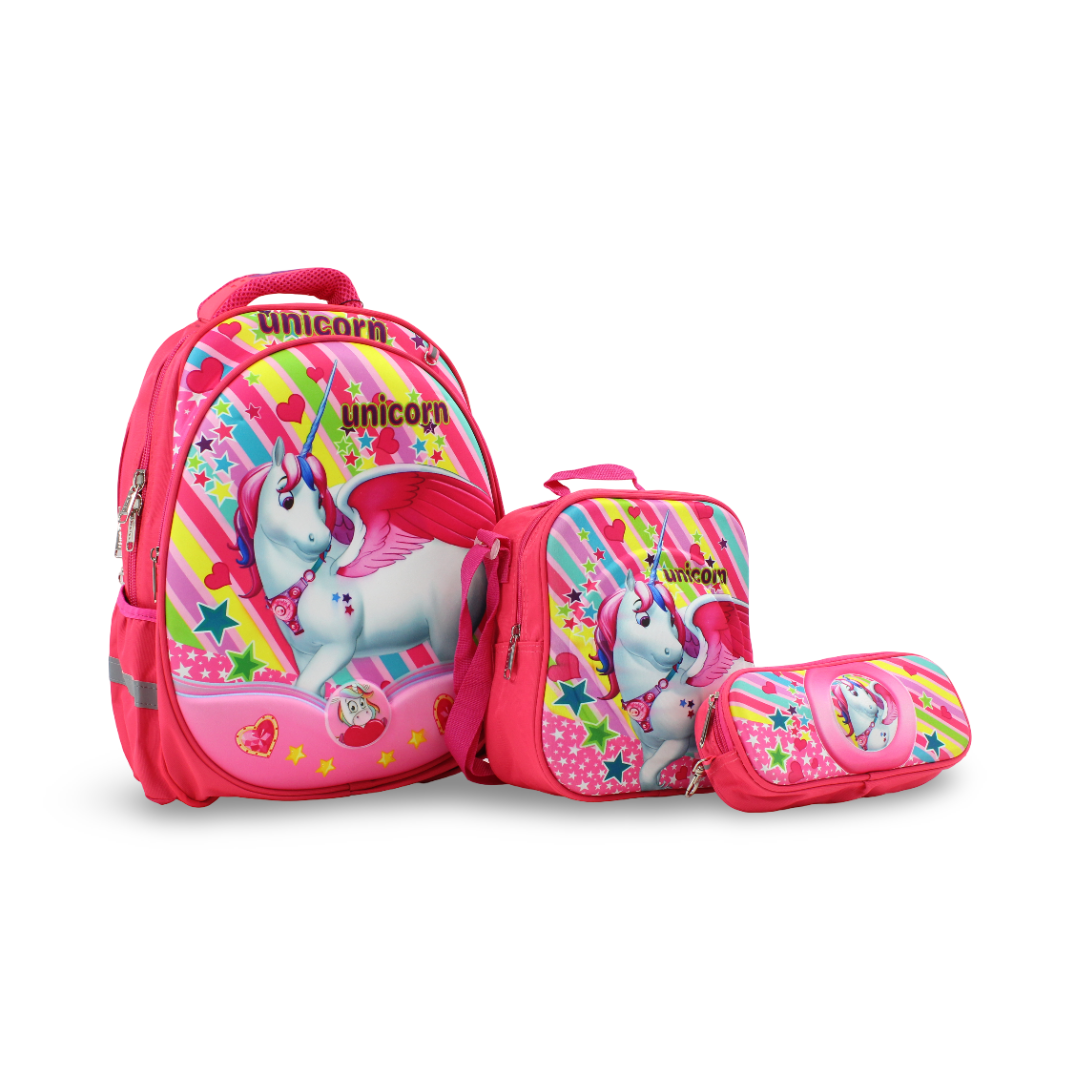 School Set Unicorn Backpack 16 Inches – Watermelon & Fuchsia - Migo