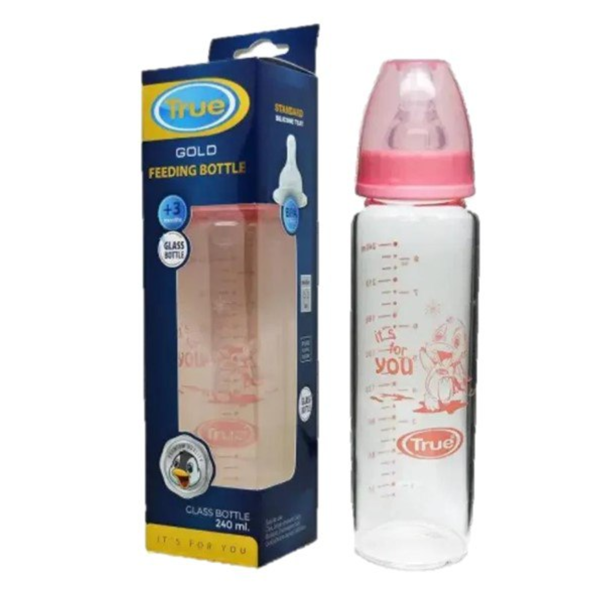 True Crystal Gold Feeding Bottle 240ml – Pink