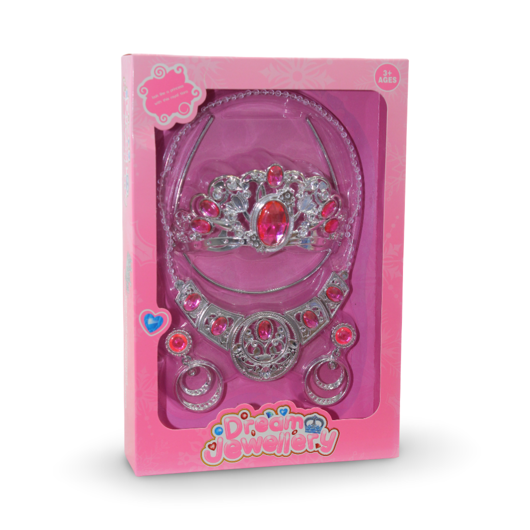Girls Diamond Crown Set Accessories Princess Kids Jewelry Toy – Pink