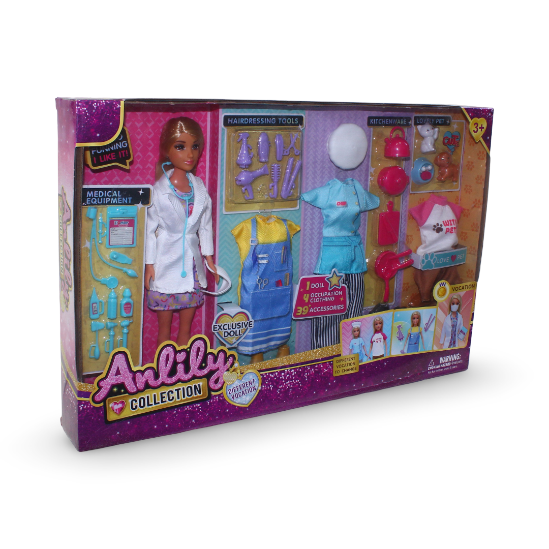 Anlily Collection 4-in-1 Doll with Different Vocational Outfits Set - Toys