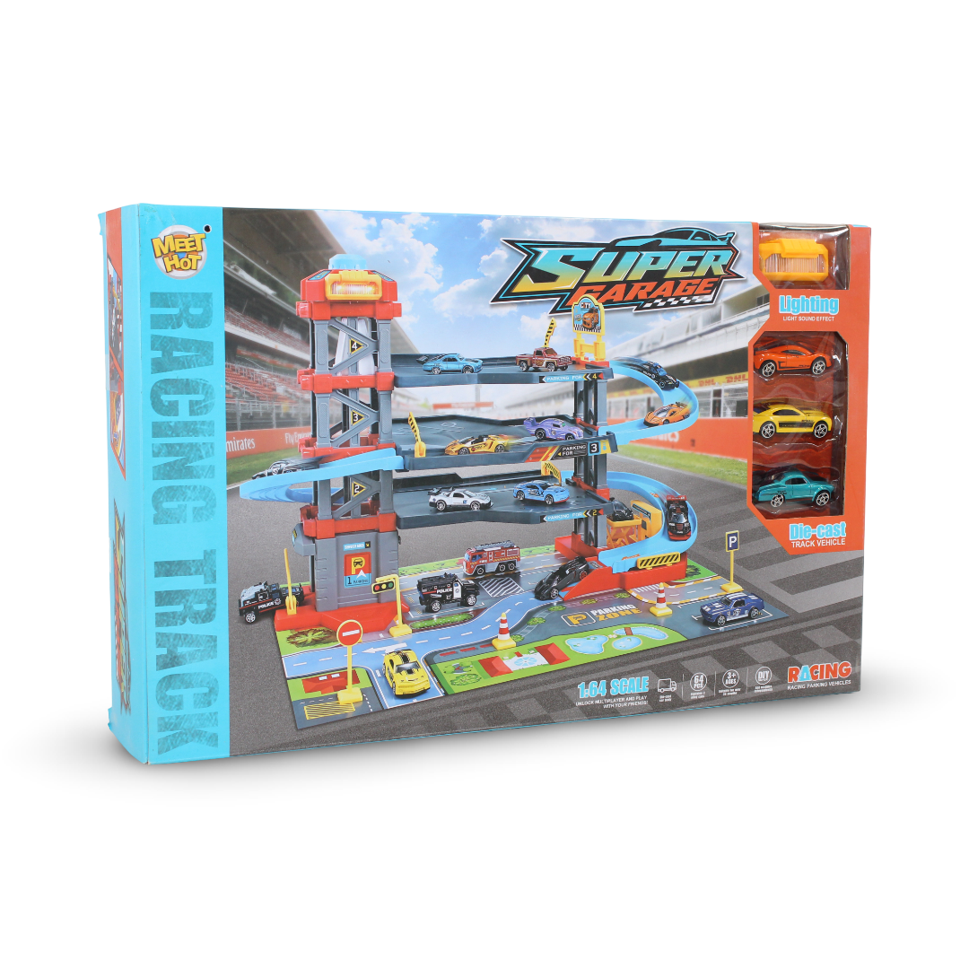 Meet Hot "Super Garage" Racing Track Playset 1:64 Scale