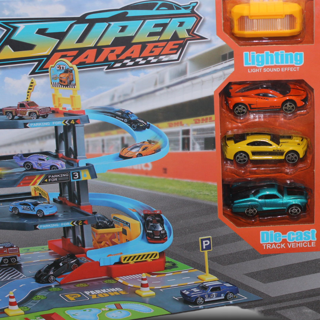 Meet Hot "Super Garage" Racing Track Playset 1:64 Scale