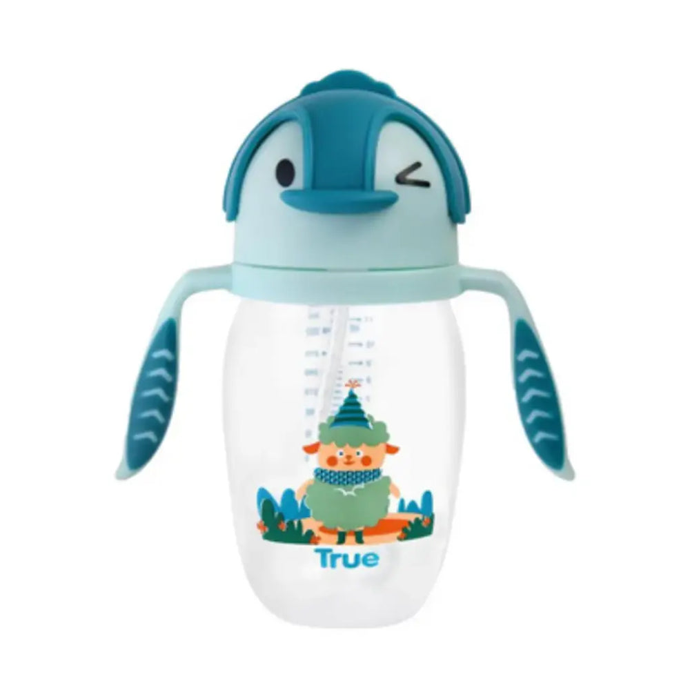 True Gold Sport Cup Weighted Straw – Aqua with Penguin Print 12m+