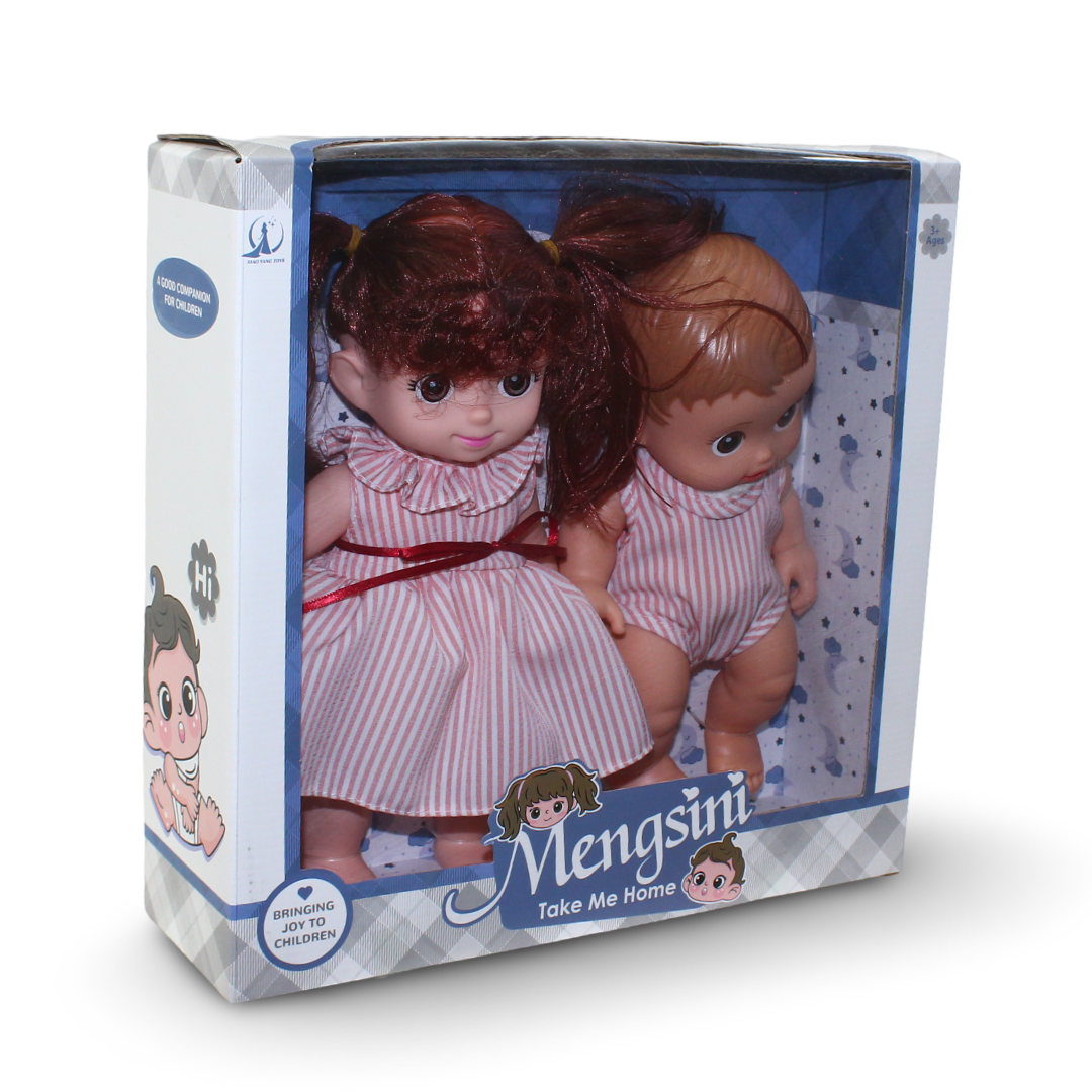 Mengsini Doll Set Two Plastic Baby Dolls – Pink Outfit - Toys - OKO