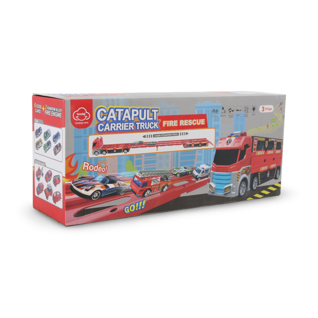 Catapult Carrier Truck Fire Rescue Toy Set – Red