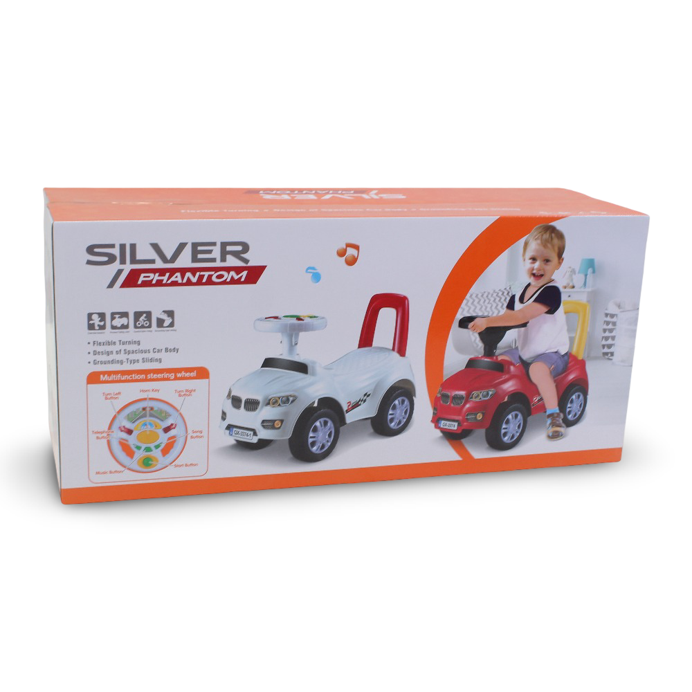Silver Phantom Baby Manual Ride-On Car with Steering Wheel & Music