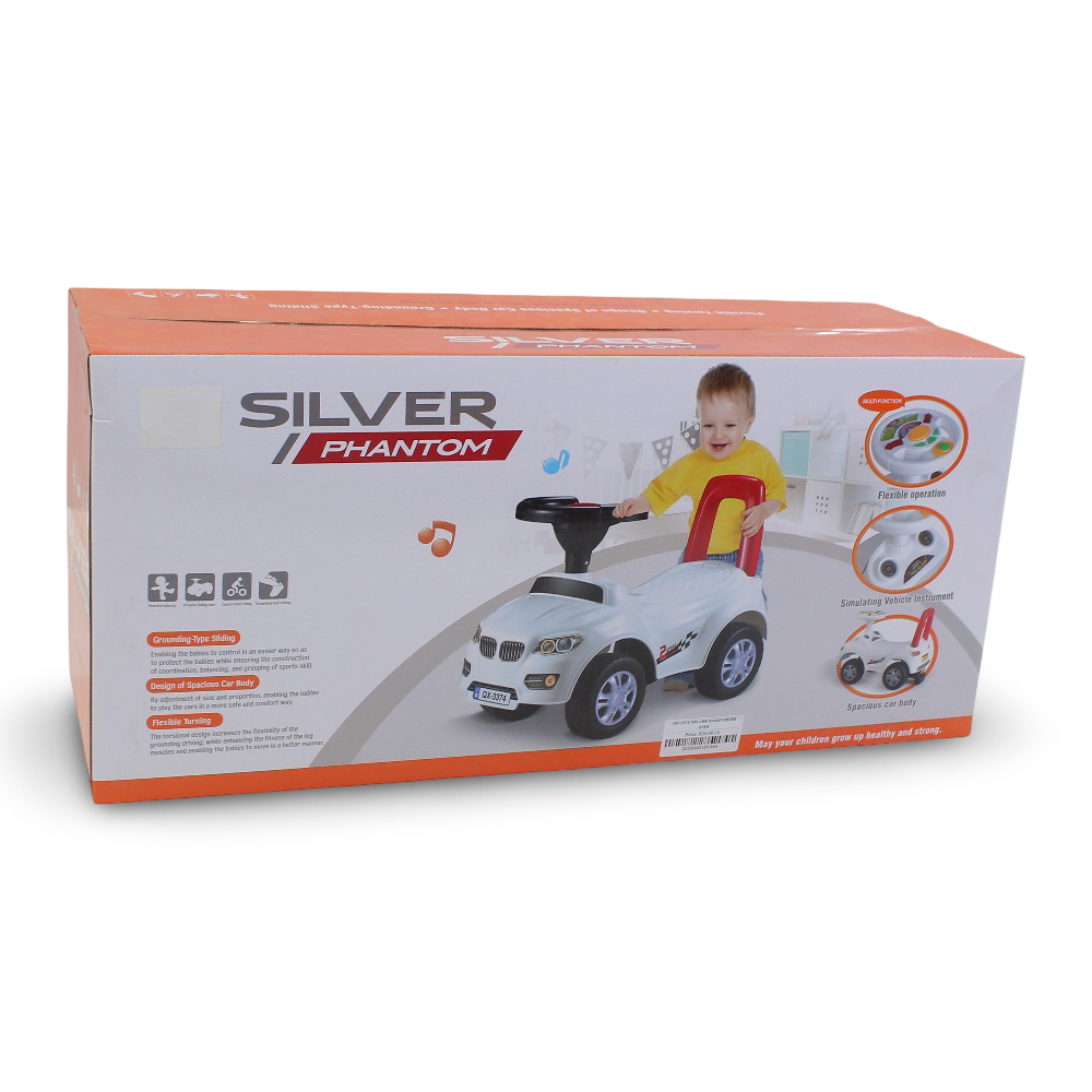 Silver Phantom Baby Manual Ride-On Car with Steering Wheel & Music
