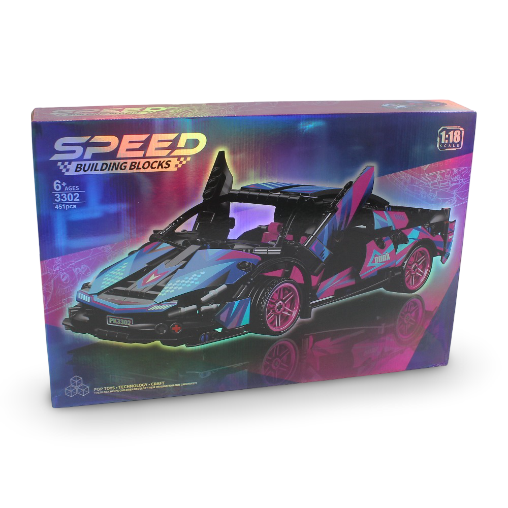 1:18 Scale Speed Building Blocks Pull-Back Sports Car
