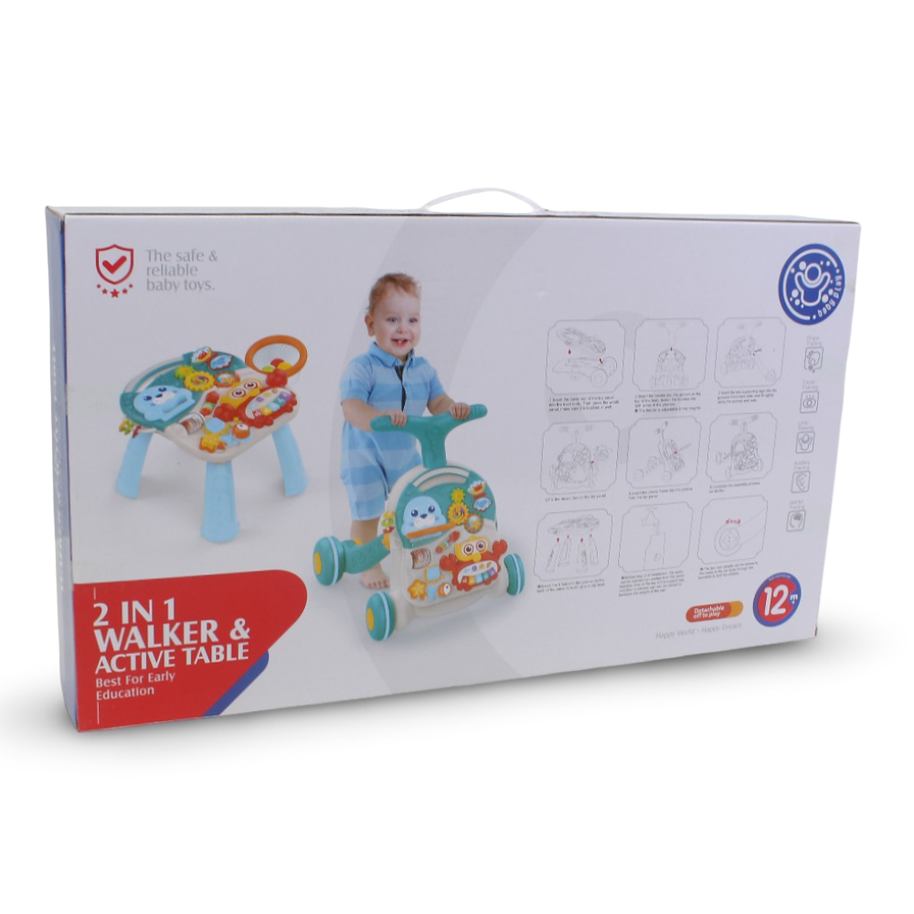 2 in 1 Baby Walker & Active Table with Interactive Play Panel