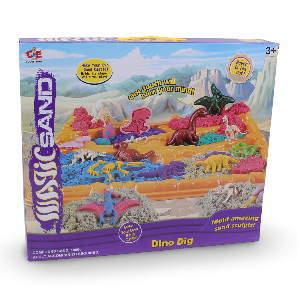 Magic Sand Dino Dig Playset – 1000g Moldable Sand Bucket