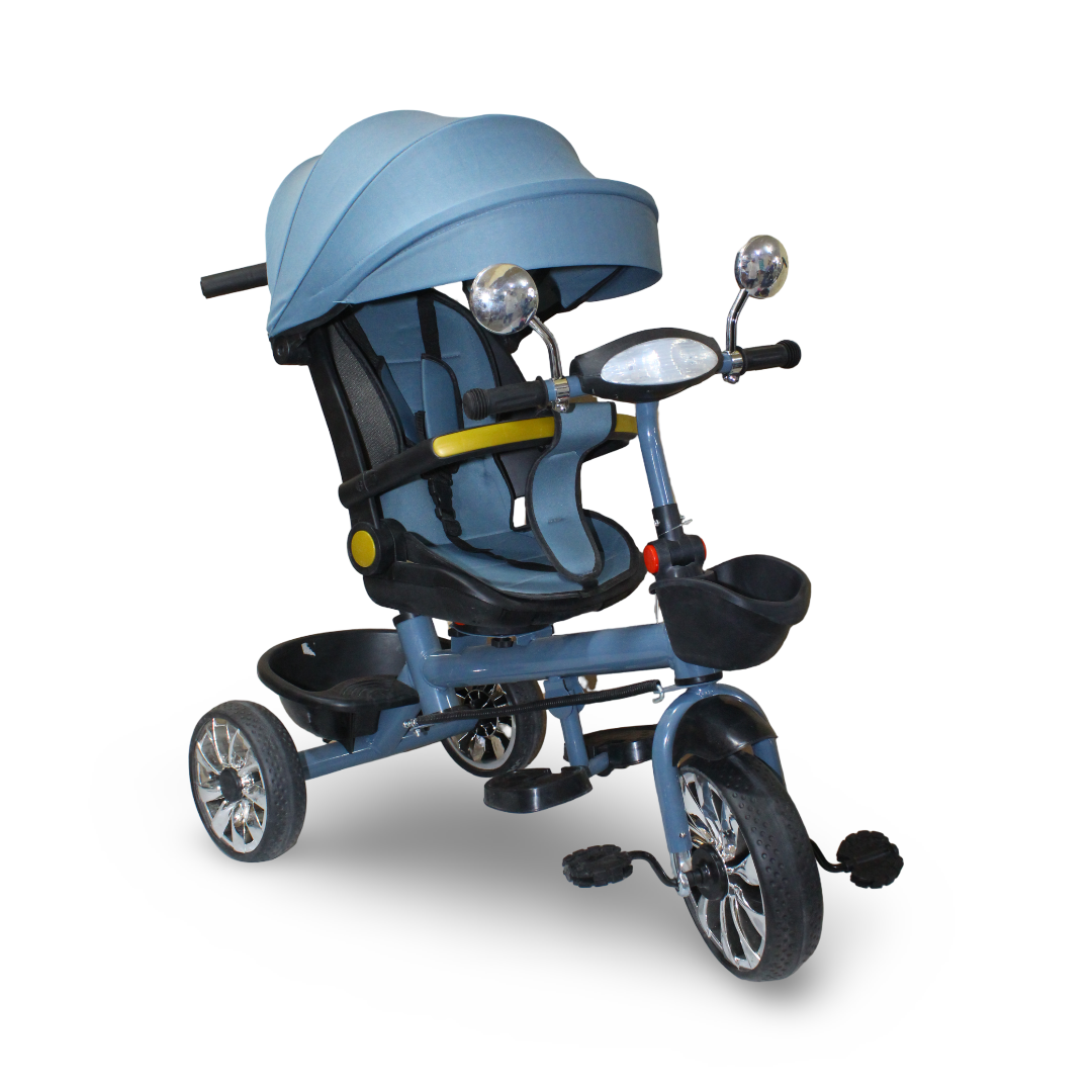 Kids 4-in-1 Tricycle with Canopy & Push Handle – Petrol & Black
