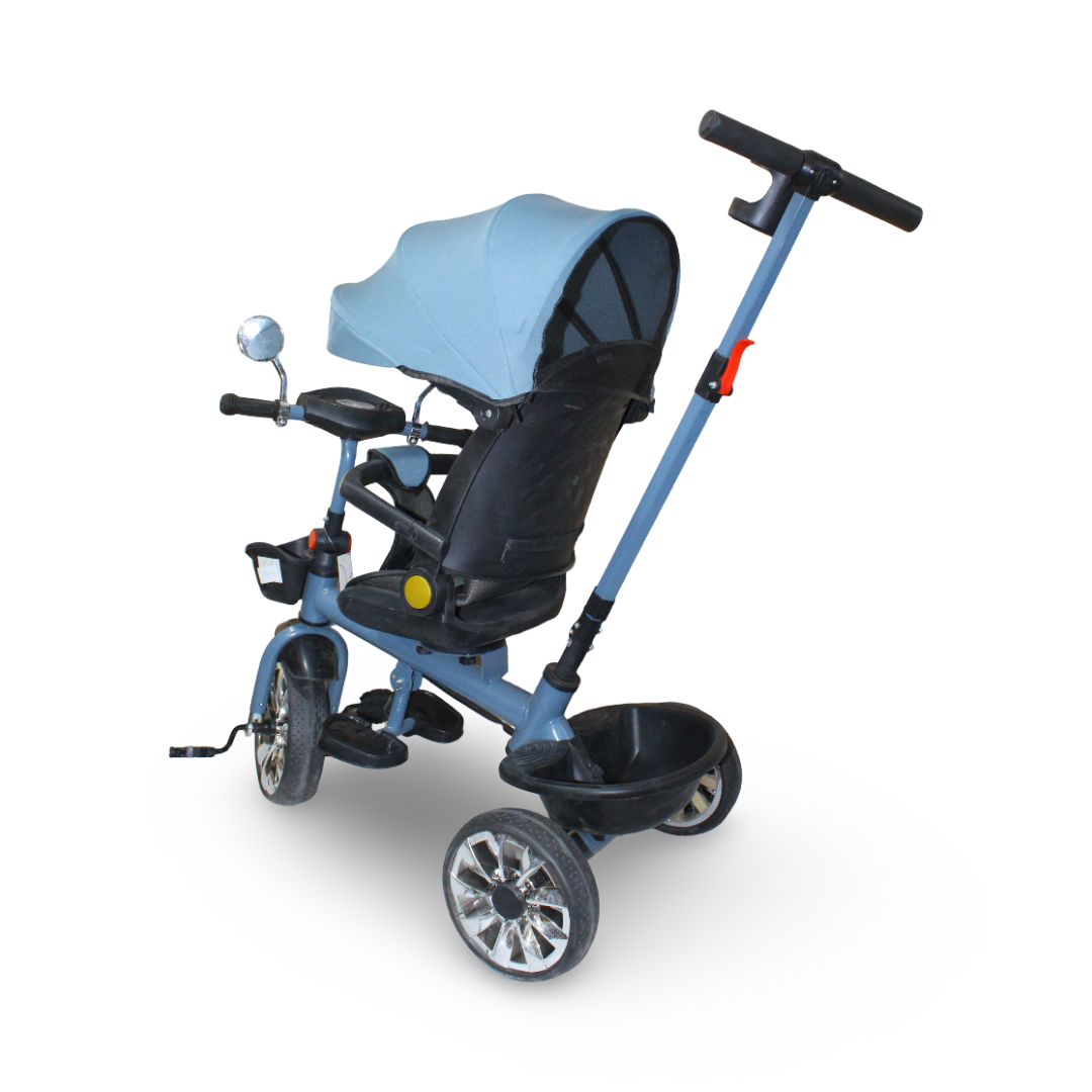 Kids 4-in-1 Tricycle with Canopy & Push Handle – Petrol & Black