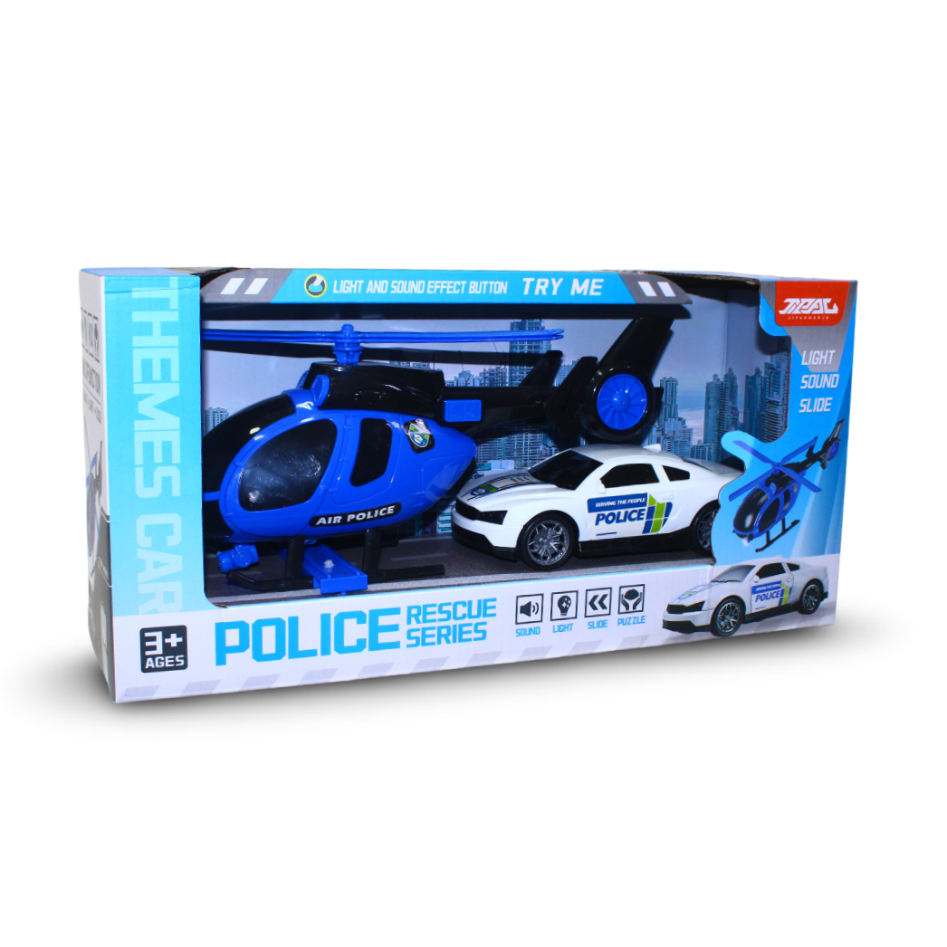 Police Rescue Series Air Police Helicopter and Car Set (Light & Sound)