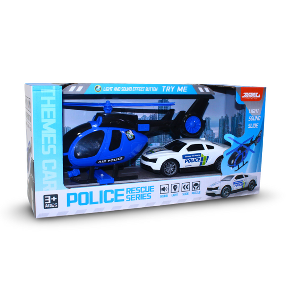 Police Rescue Series Air Police Helicopter and Car Set (Light & Sound)