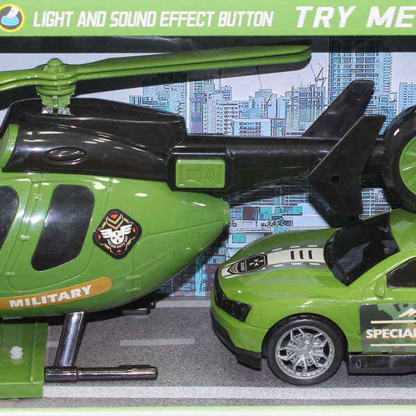 Military Rescue Series Helicopter & Special Forces Car Set (Light & Sound) – Green