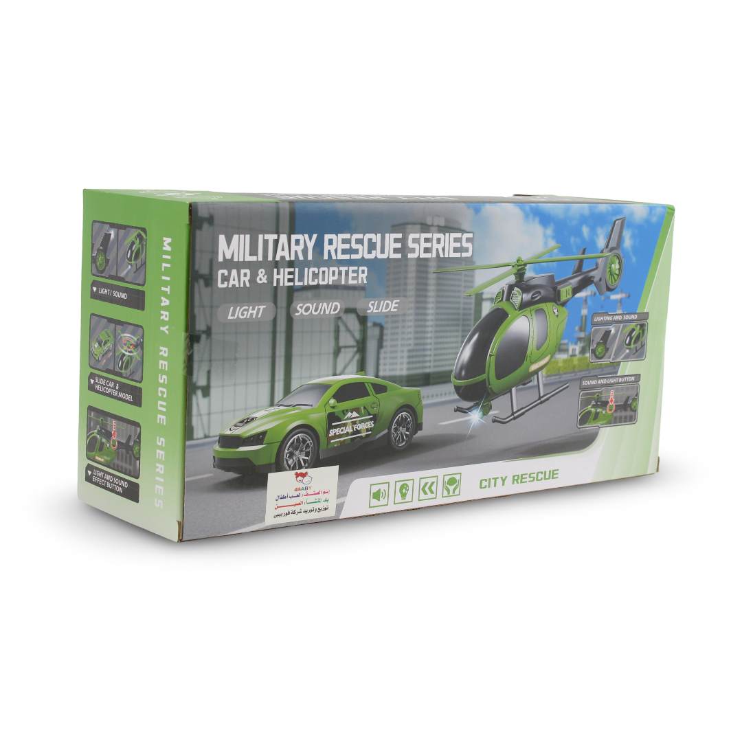 Military Rescue Series Helicopter & Special Forces Car Set (Light & Sound) – Green