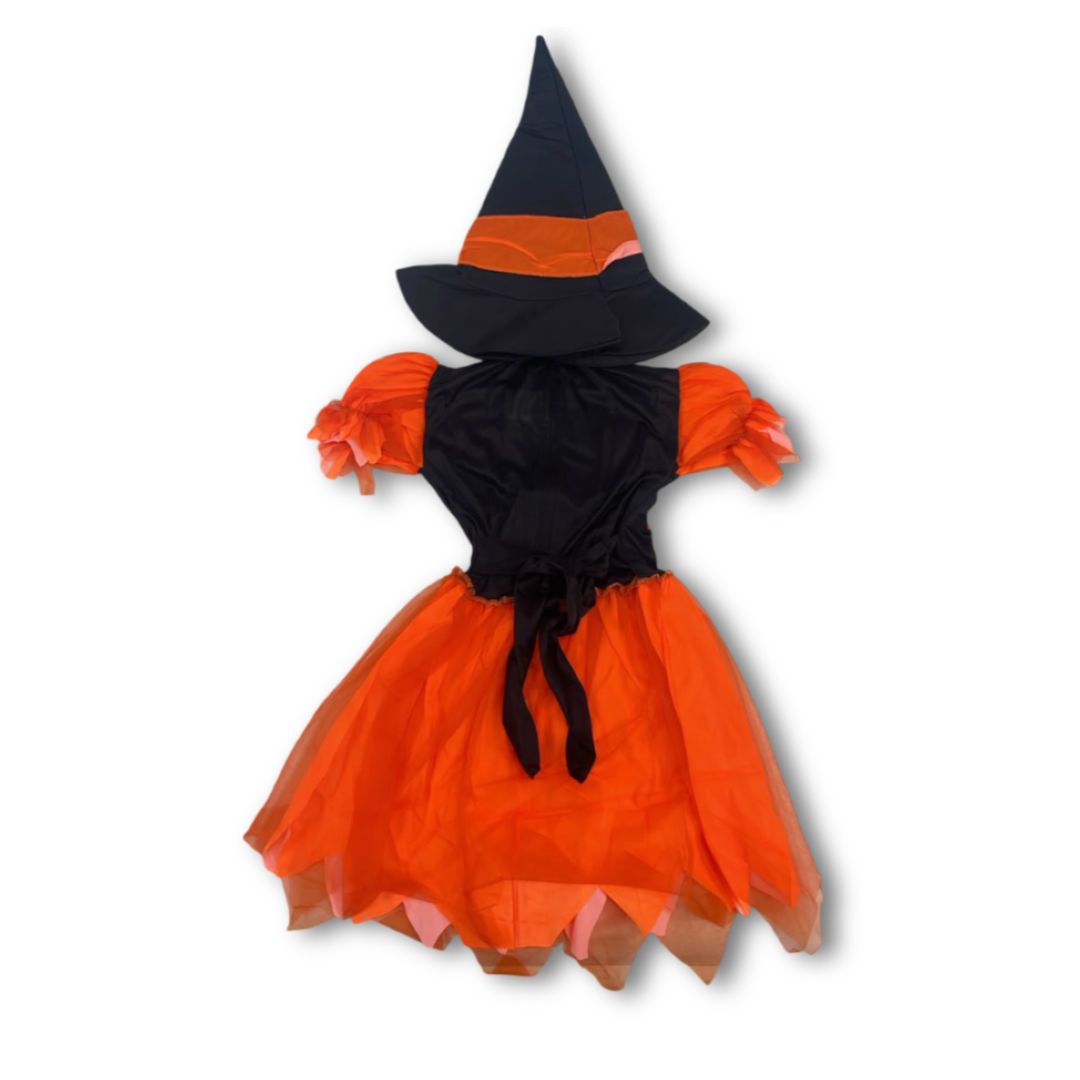Girls Pumpkin Witch Costume Dress Set – Black & Orange