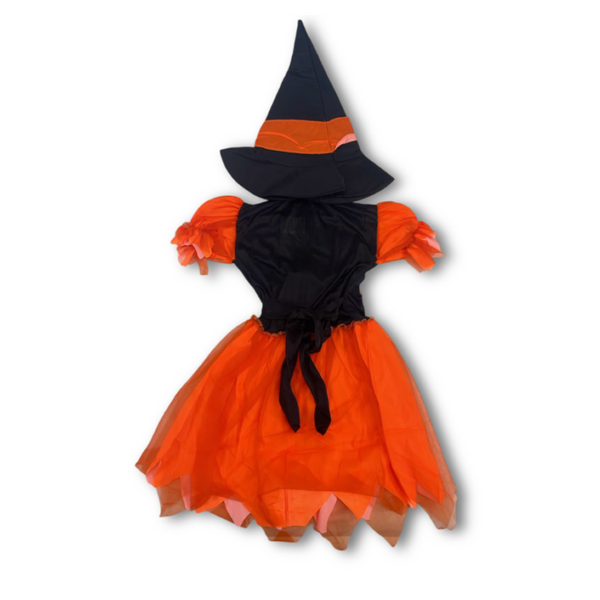 Girls Pumpkin Witch Costume Dress Set – Black & Orange
