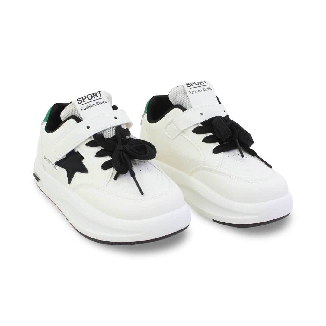 Unisex Leather Sneakers – Green with Star Print