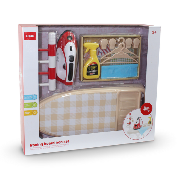 Lduo Children's Ironing Set with Ironing Board Iron and Clothes Rack (Music & Light)