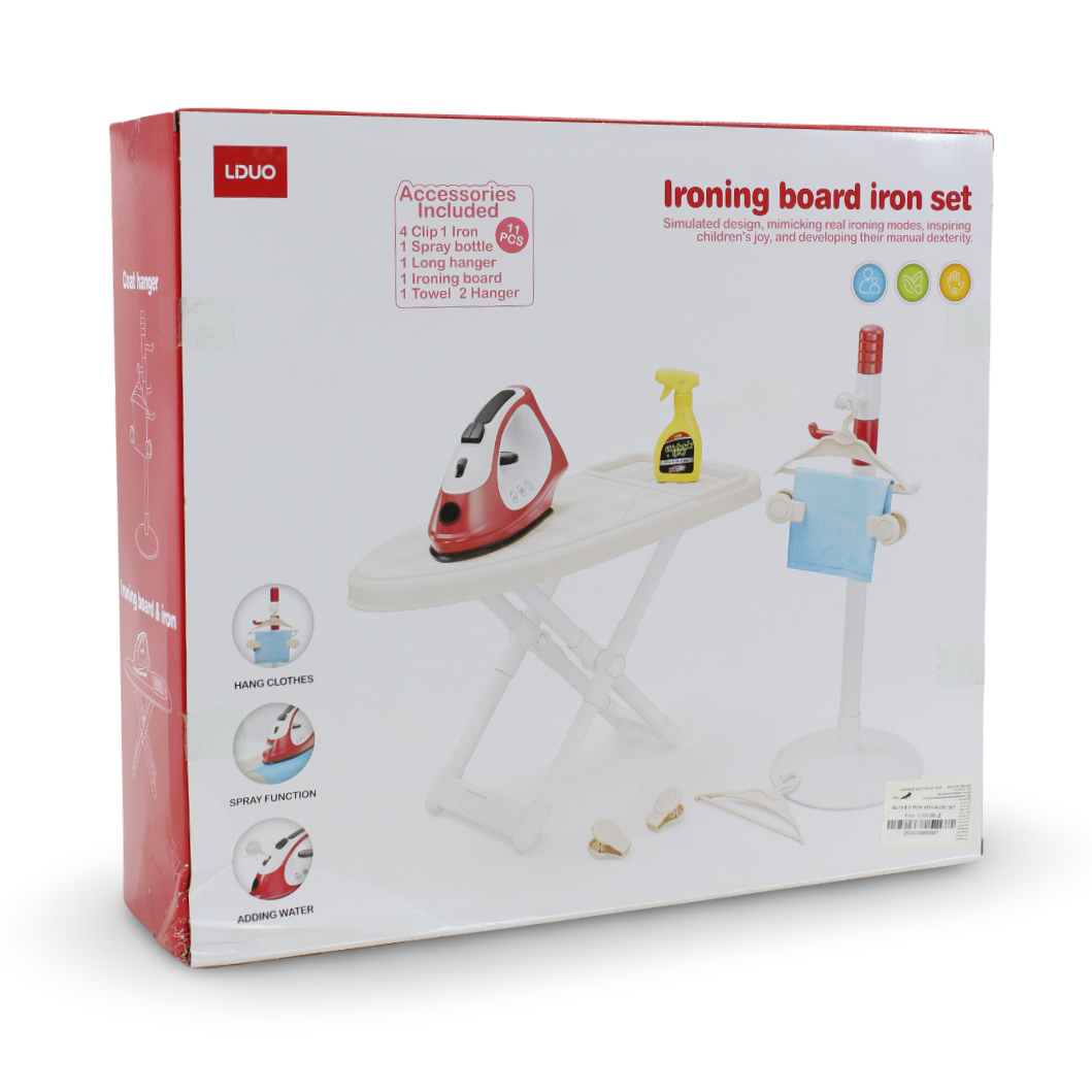 Lduo Children's Ironing Set with Ironing Board Iron and Clothes Rack (Music & Light)
