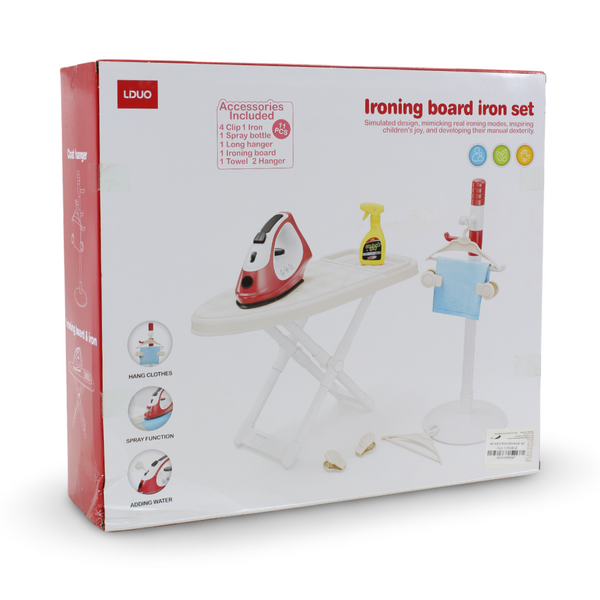 Lduo Children's Ironing Set with Ironing Board Iron and Clothes Rack (Music & Light)