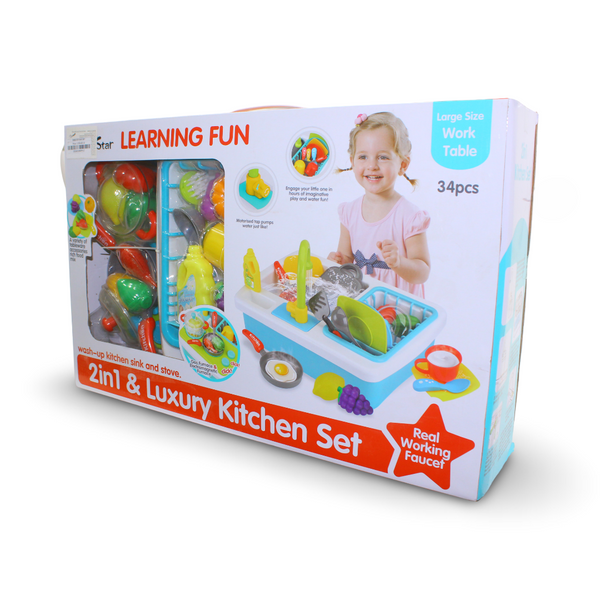 2-in-1 Learning Fun Luxury Kitchen Set – 34 Pcs
