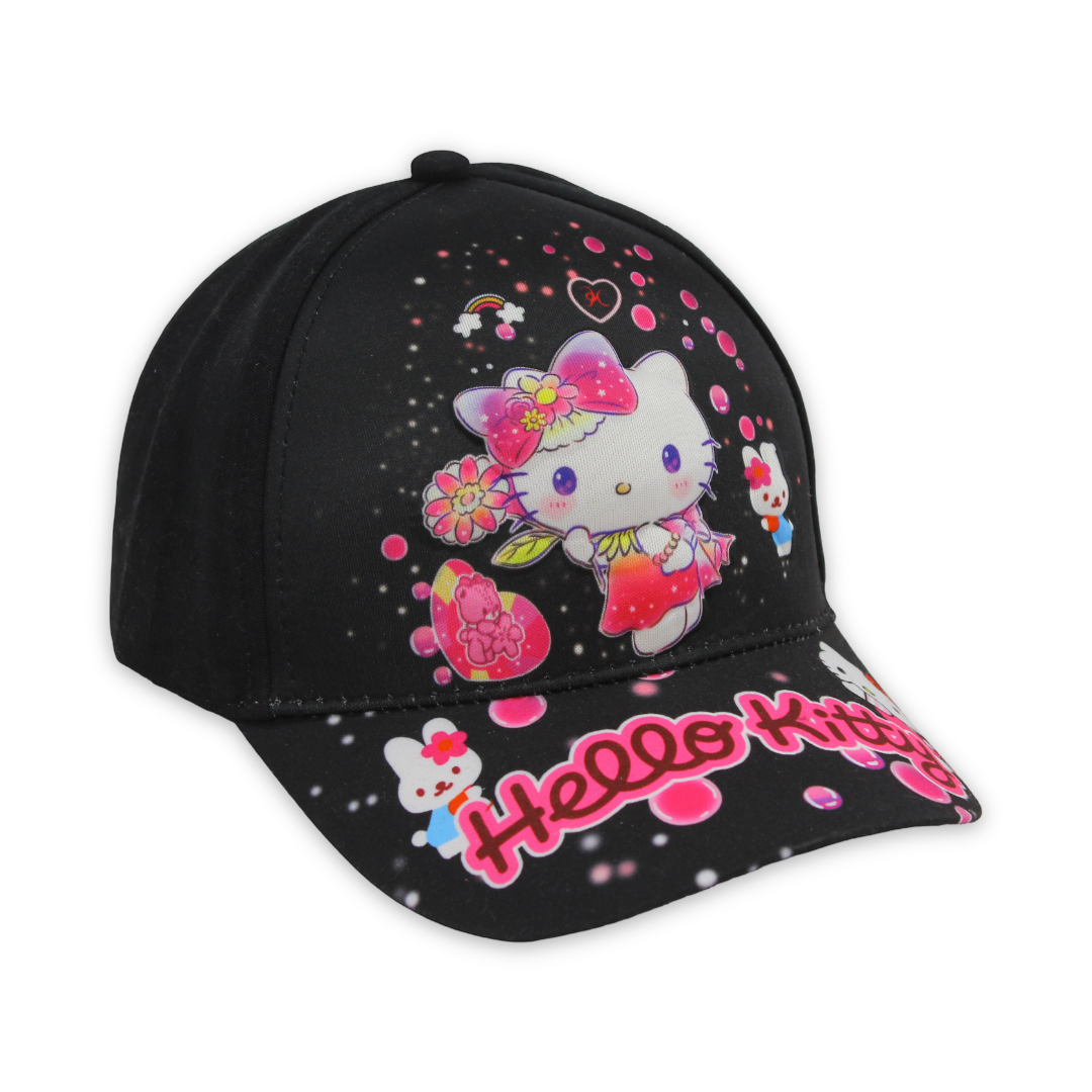 Girls Cap – Black with Hello Kitty Print