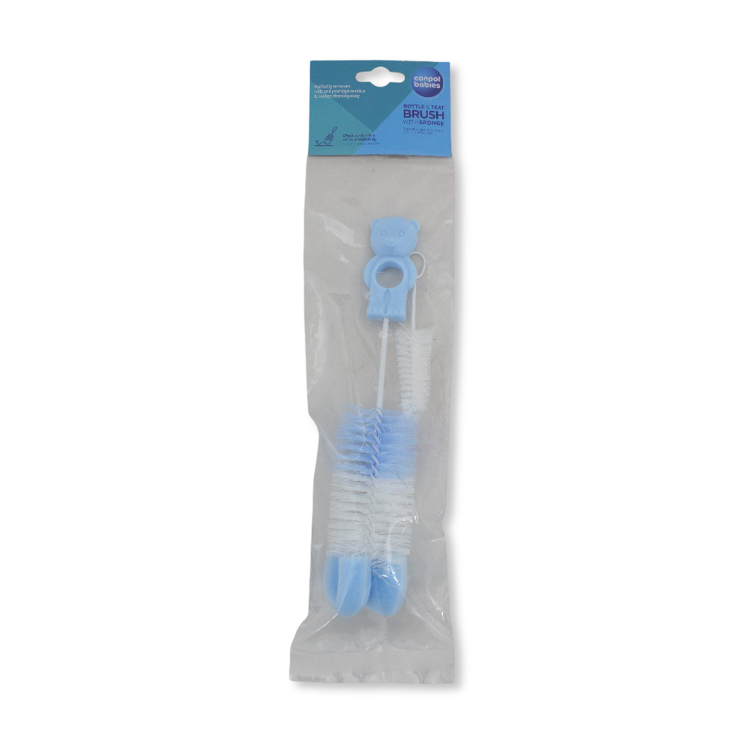Canpol Babies Bottle and Teat Brush Set with Sponge – Baby Blue