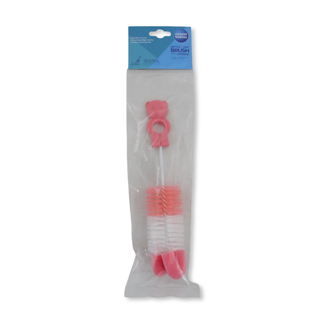 Canpol Babies Bottle and Teat Brush Set with Sponge – Pink