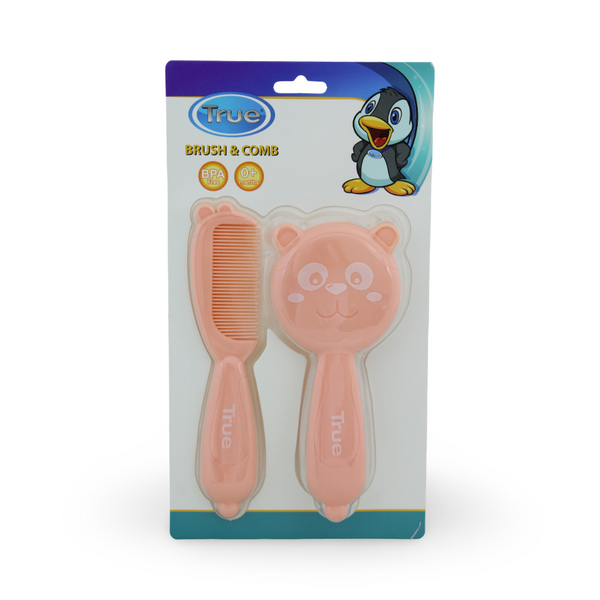 True Hair Brush and Comb Set – Pink with Teddy Bear Design