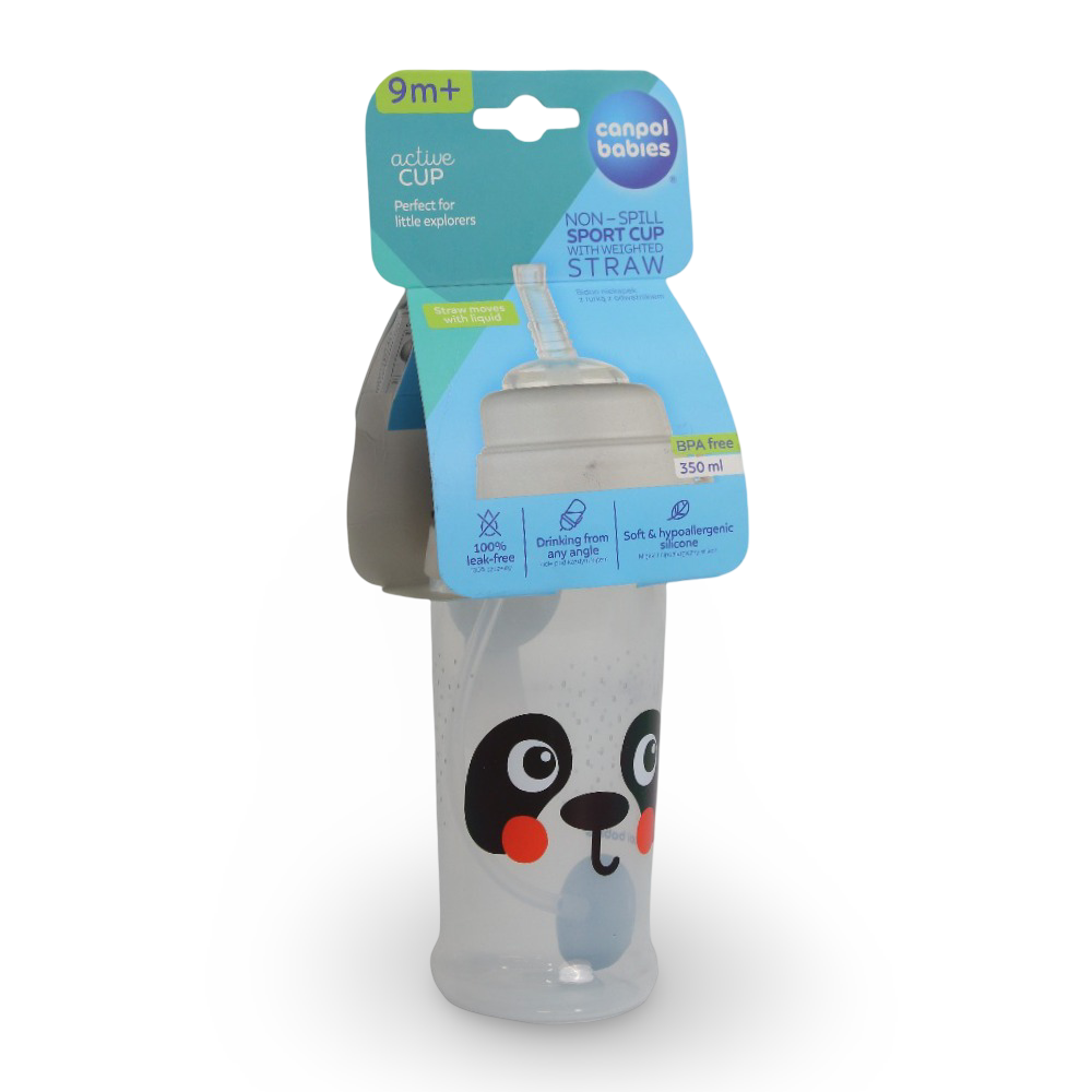 Canpol Babies Non-Spill Sport Cup with Weighted Straw – Panda Design - Baby Essentials