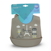 Canpol Babies Silicone Bib with Pocket - Grey with Bonjour Paris Print