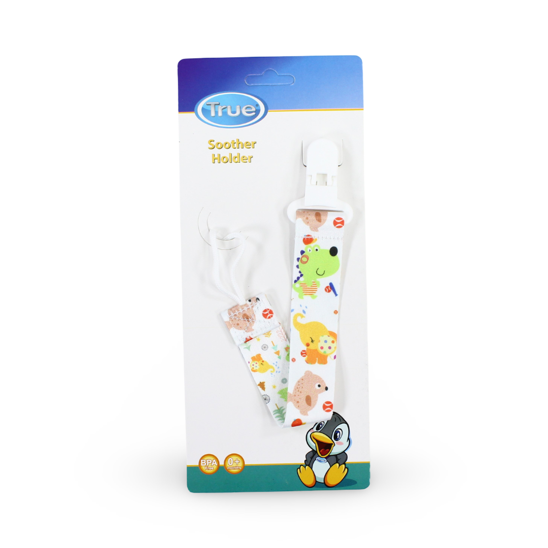 True Pacifier Holder Strap – White with Animals Print