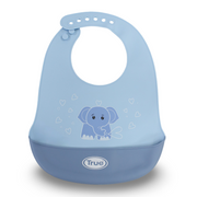 True Gold Silicone Baby Bib with Food Catcher Pocket – Blue with Elephant Design