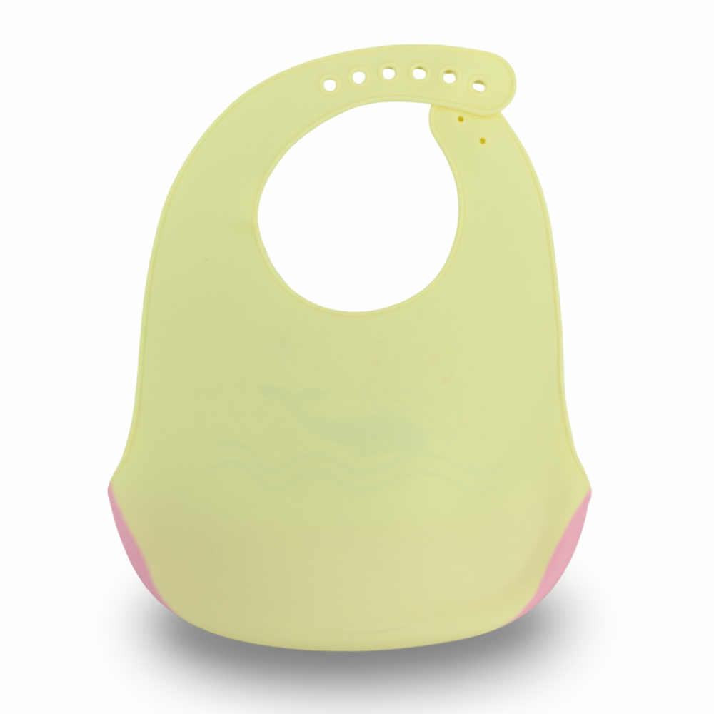True Gold Silicone Baby Bib with Food Catcher Pocket – Yellow with Whale Design