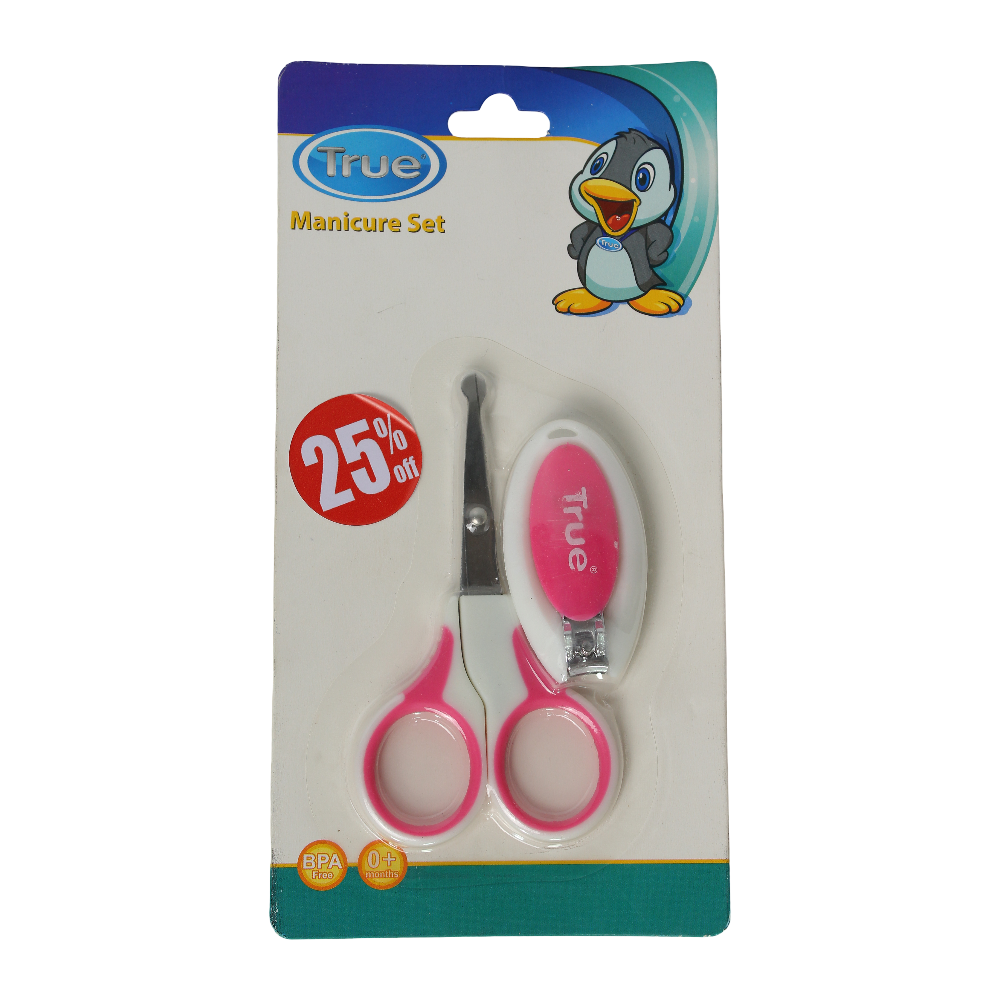 True Baby Manicure Set with Scissors & Nail Clipper – Pink - Baby Essentials