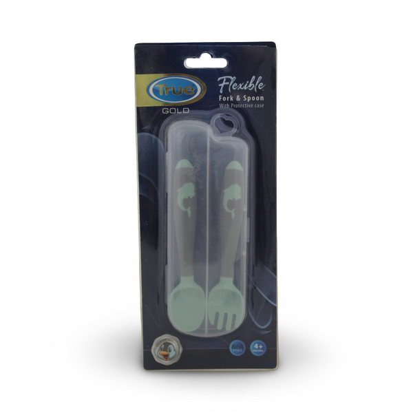 True Fork & Spoon Set with Case – Mint & Grey
