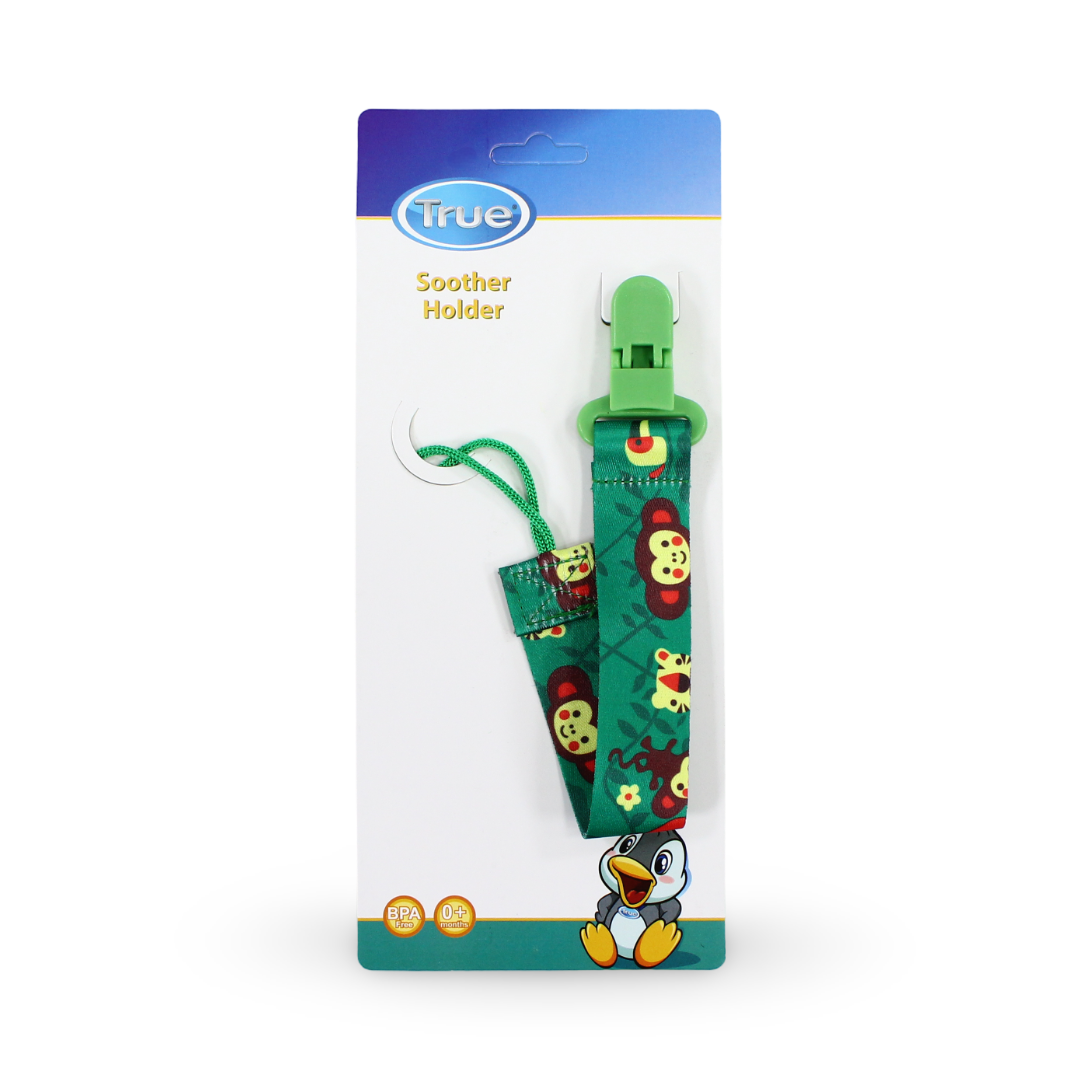 True Soother Holder – Green with Monkey Print