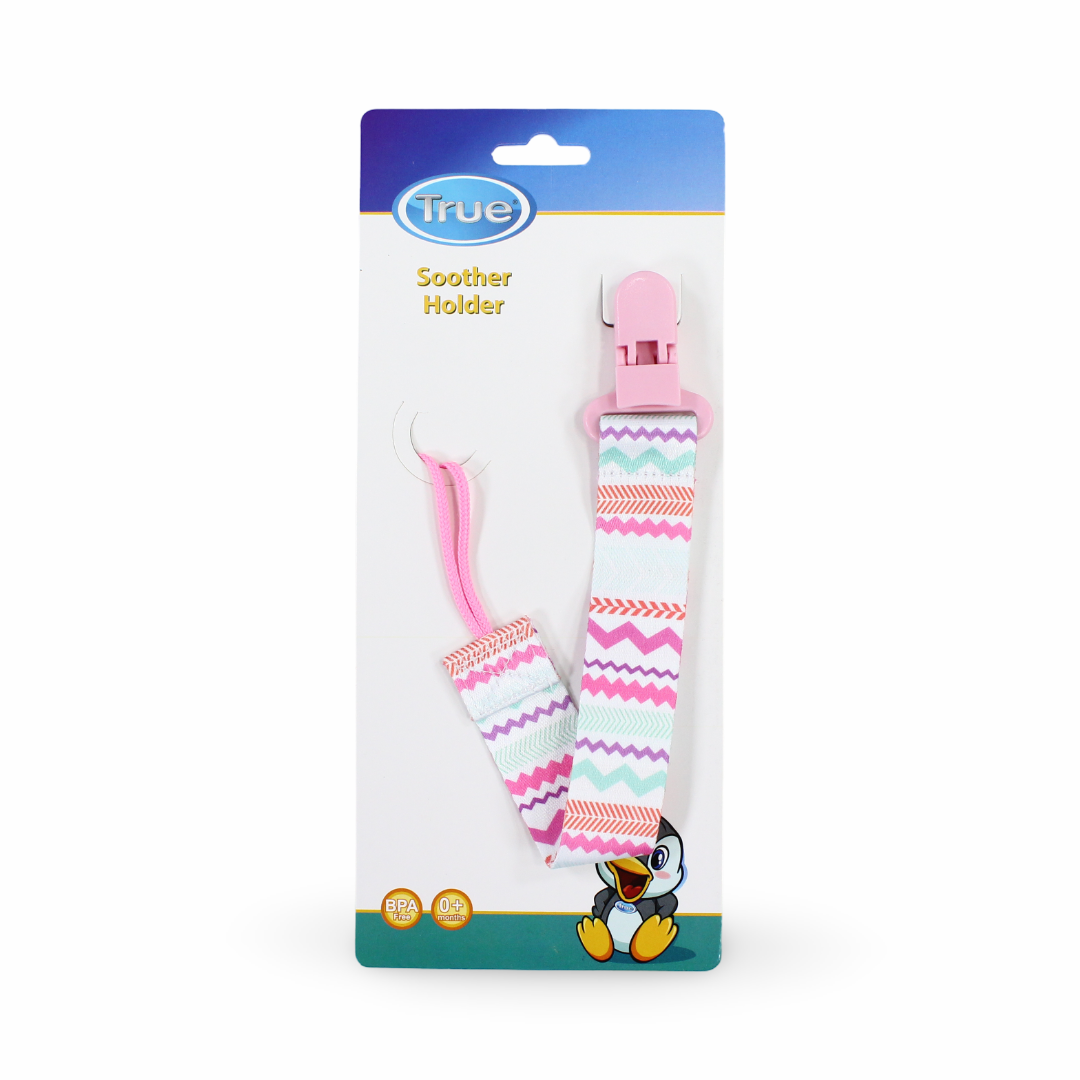 True Soother Holder – Pink with Zigzag Print