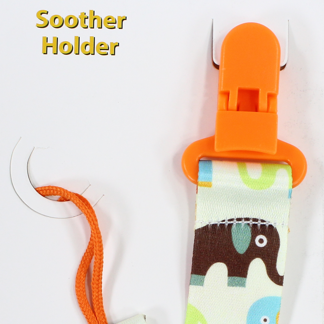 True Soother Holder – Orange with Elephant Print