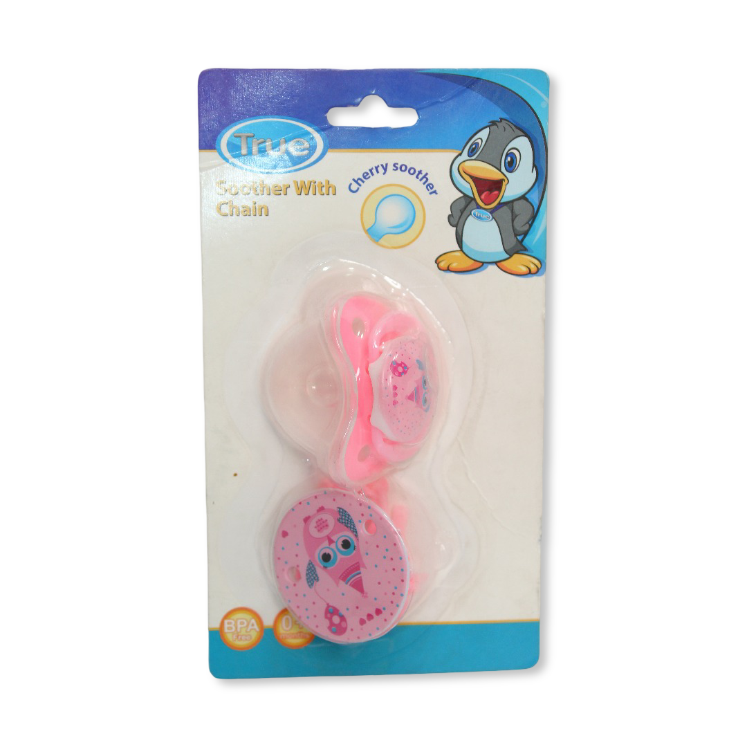 True Baby Pacifier with Chain 0-6m – Pink