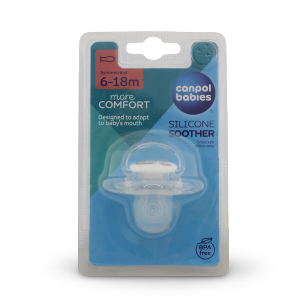 Canpol Babies Silicone Symmetrical Pacifier with Cap 6–18m – White