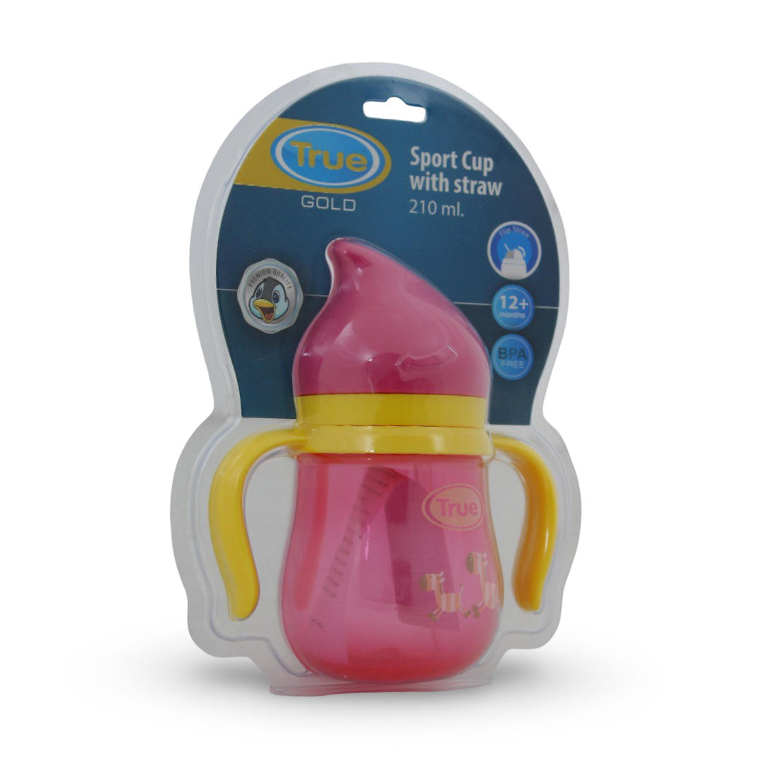 True Gold Sport Cup with Straw 210ml – Fuchsia & Yellow - Baby Essentials