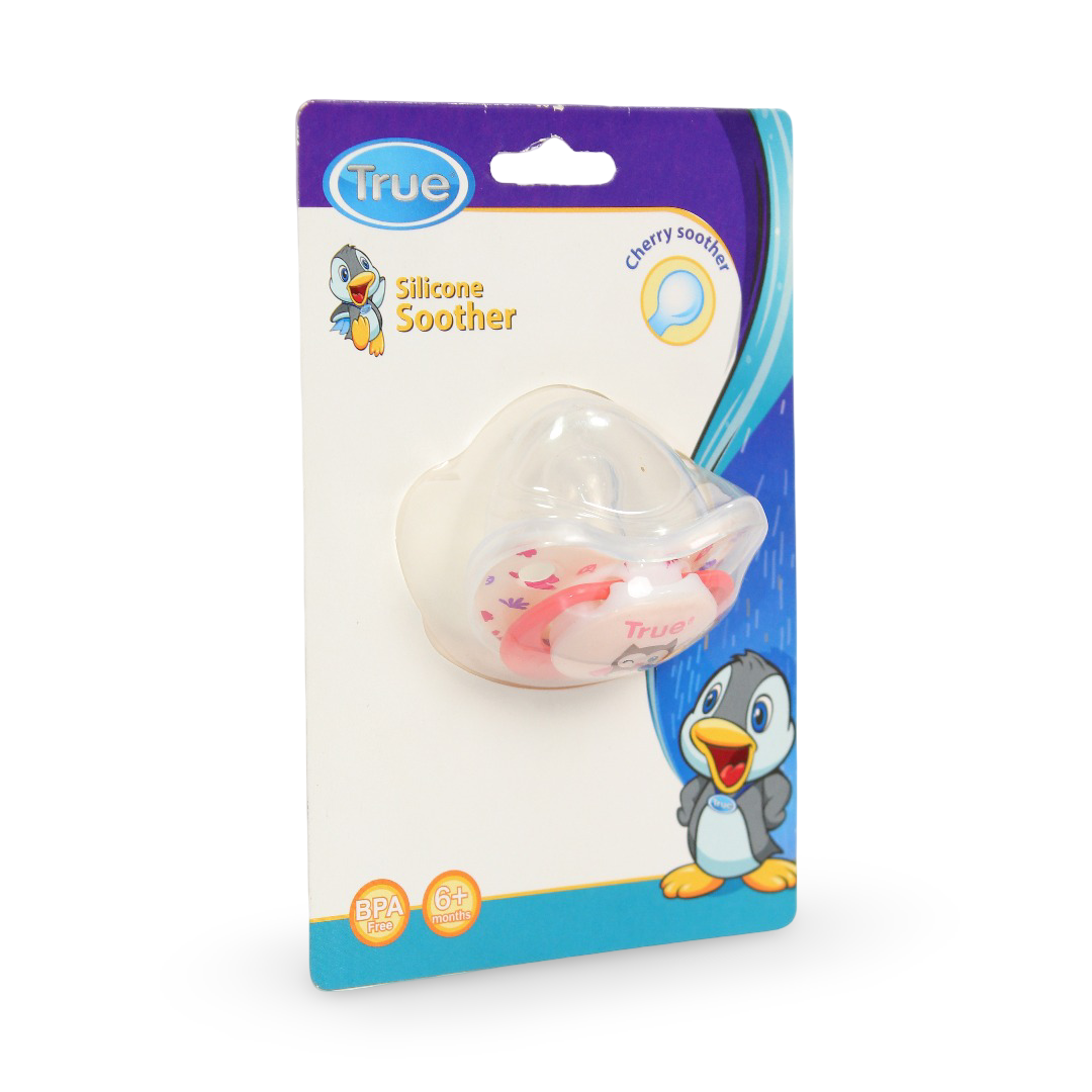 True Cherry Silicone Soother +6m – Salmon with Owl Print - Baby Essentials