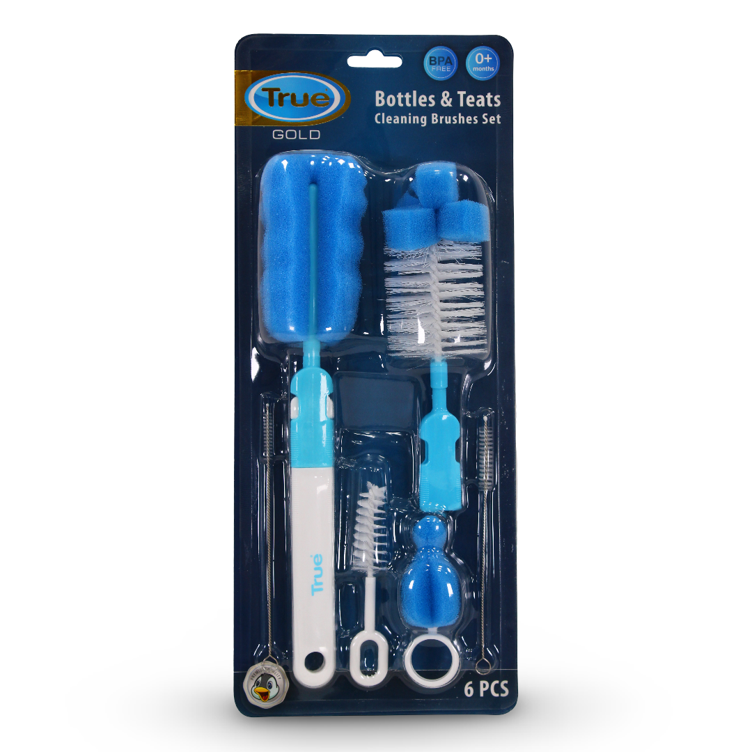 True Gold Bottles & Teats Cleaning Brushes Set 6Pcs – Blue - Baby Essentials