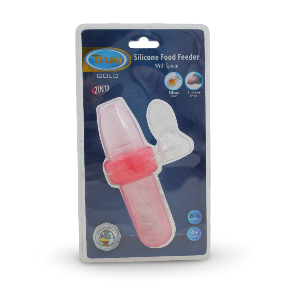 True Gold Silicone Feeder 2-in-1 with Spoon – Pink - Baby Essentials